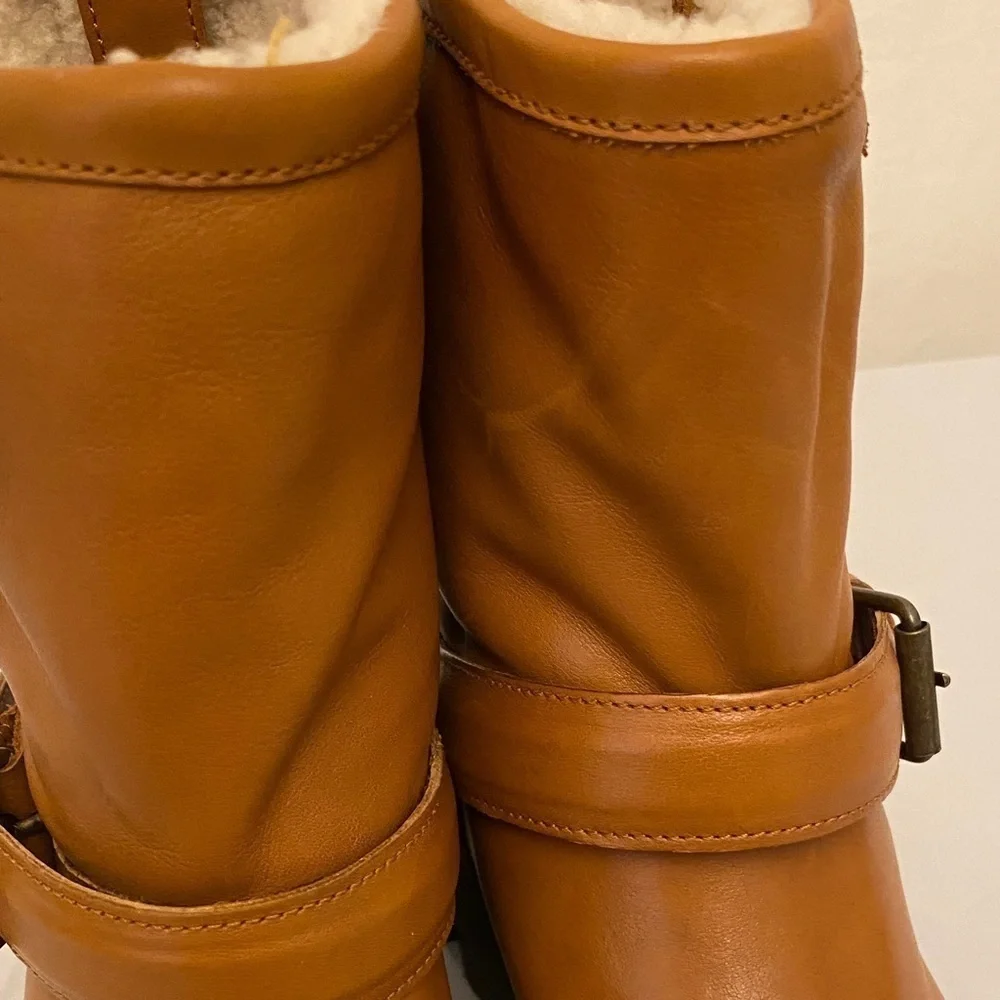 Ross & Snow Lucky Waterproof Cognac Leather Moto Ankle Boots Womens Size 6 Brown